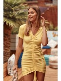 Fitted dress with ruffles, yellow FG602 - Online store - Boutique